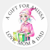 vrolijk kerstfeest |  Waterverf Elf Ronde Sticker (Voorkant)