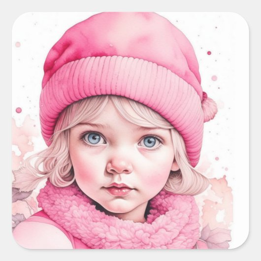 vrolijk kerstfeest |  Waterverf Elf Roze Vierkante Sticker (Voorkant)