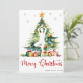 Vrolijk Kerstfeest waterverf en yogameid Feestdagenkaart (Staand voorkant)