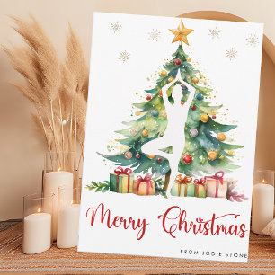 Vrolijk Kerstfeest waterverf en yogameid Feestdagenkaart