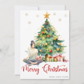 Vrolijk Kerstfeest waterverf en yogameid Feestdagenkaart (Voorkant)