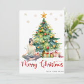 Vrolijk Kerstfeest waterverf en yogameid Feestdagenkaart (Staand voorkant)