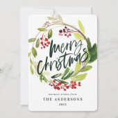 Vrolijk kerstfeest waterverf floral feestdagenkaart (Voorkant)