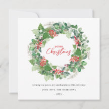 Vrolijk kerstfeest Waterverf Floral Holiday Kaart