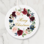 Vrolijk Kerstfeest Waterverf Floral Wreath Gold Bedankjes Labels (Voorkant)