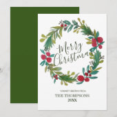 Vrolijk kerstfeest Waterverf Floral Wreath Notitiekaartje (Voorkant / Achterkant)
