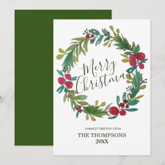 Vrolijk kerstfeest Waterverf Floral Wreath Notitiekaartje (Voorkant / Achterkant)