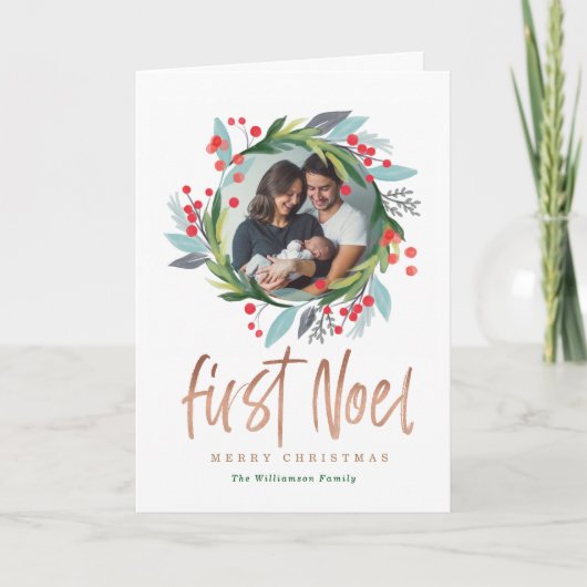 Vrolijk kerstfeest | Waterverf Foliage Foto Wreate Feestdagen Kaart (Voorkant)