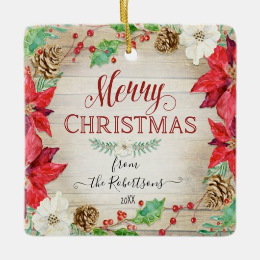 Vrolijk kerstfeest Waterverf foto's Keramisch Ornament (Voorkant)
