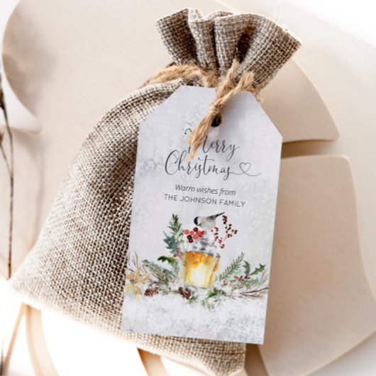 Vrolijk kerstfeest waterverf gepersonaliseerd cadeaulabel