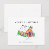 Vrolijk kerstfeest Waterverf GingerBrood House Art Feestdagenkaart (Voorkant / Achterkant)