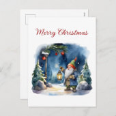 Vrolijk kerstfeest Waterverf Gnome Feestdagenkaart (Voorkant / Achterkant)