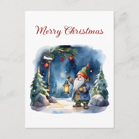Vrolijk kerstfeest Waterverf Gnome Feestdagenkaart (Voorkant)