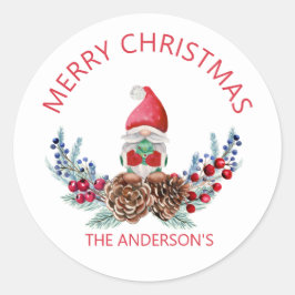 Vrolijk kerstfeest Waterverf Gnome Ronde Sticker
