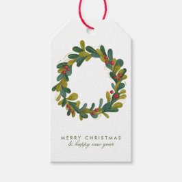 Vrolijk kerstfeest Waterverf Greenery Wreath Cadeaulabel