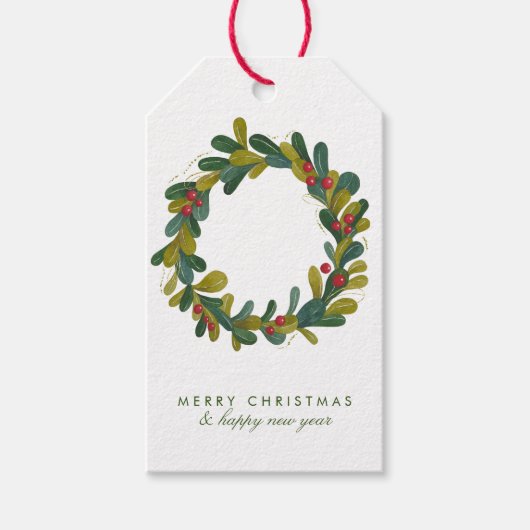 Vrolijk kerstfeest Waterverf Greenery Wreath Cadeaulabel (Voorkant)