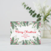 Vrolijk kerstfeest waterverf groen bessen rood briefkaart (Staand voorkant)