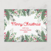 Vrolijk kerstfeest waterverf groen bessen rood briefkaart (Voorkant)