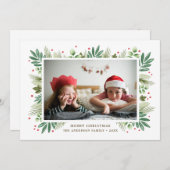 Vrolijk kerstfeest. Waterverf groen botanisch Feestdagenkaart (Voorkant / Achterkant)