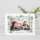 Vrolijk kerstfeest. Waterverf groen botanisch Feestdagenkaart (Staand voorkant)