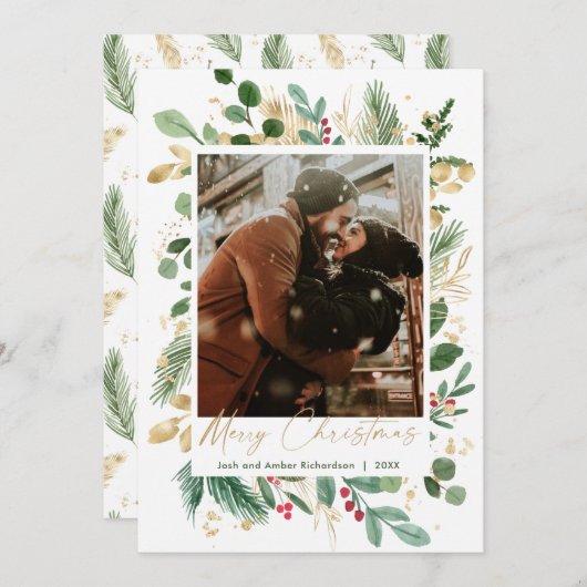 Vrolijk kerstfeest waterverf groen goud rood heili (Voorkant / Achterkant)