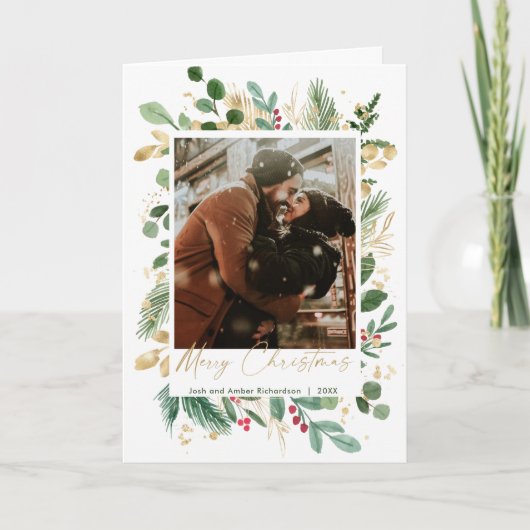 Vrolijk kerstfeest waterverf groen goud rood heili notitiekaartje (Voorkant)