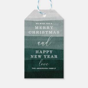 vrolijk kerstfeest. Waterverf groene moderne strep Cadeaulabel