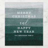 vrolijk kerstfeest. Waterverf groene strepen ombre Wijn Etiket (Enkel label)