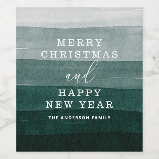 vrolijk kerstfeest. Waterverf groene strepen ombre Wijn Etiket (Enkel label)