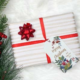 Vrolijk kerstfeest Waterverf Hollies en Berries Cadeaulabel