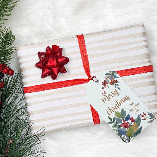 Vrolijk kerstfeest Waterverf Hollies en Berries Cadeaulabel