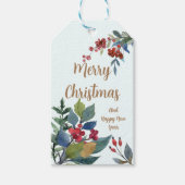 Vrolijk kerstfeest Waterverf Hollies en Berries Cadeaulabel (Voorkant)