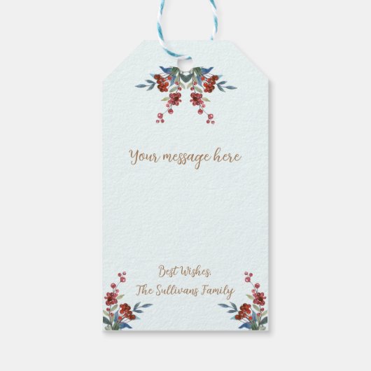 Vrolijk kerstfeest Waterverf Hollies en Berries Cadeaulabel (Achterkant)