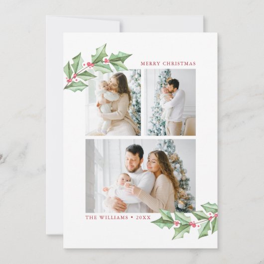 Vrolijk kerstfeest Waterverf Holly 3 (Voorkant)