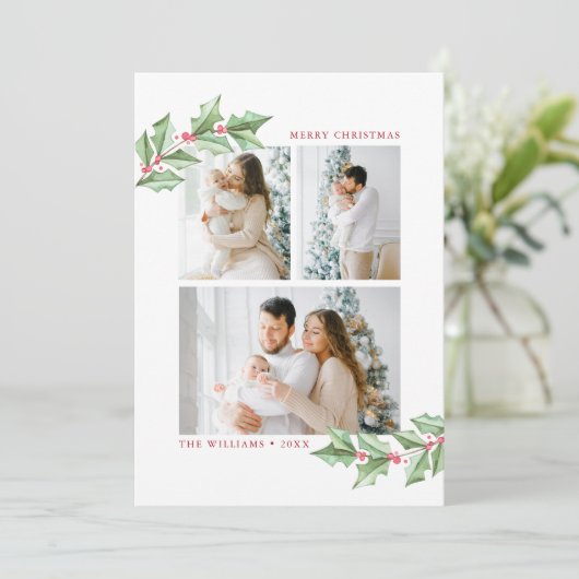 Vrolijk kerstfeest Waterverf Holly 3 (Staand voorkant)