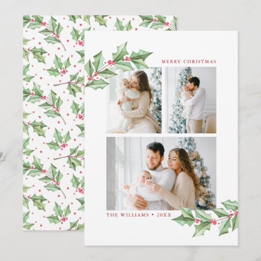 Vrolijk kerstfeest Waterverf Holly 3 (Voorkant / Achterkant)