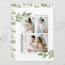 Vrolijk kerstfeest Waterverf Holly 3