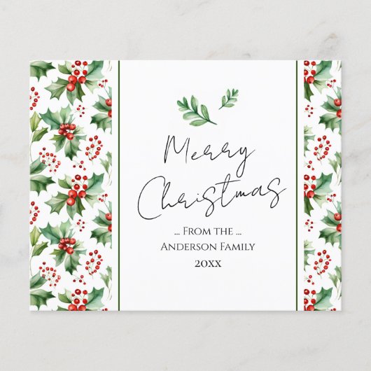 Vrolijk kerstfeest Waterverf Holly Berry (Voorkant)