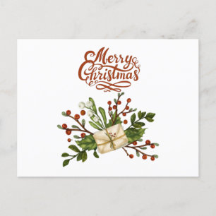 Vrolijk kerstfeest Waterverf Holly Berry en Letter Briefkaart