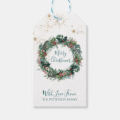 Vrolijk kerstfeest Waterverf Holly Berry Wreath Cadeaulabel (Voorkant)