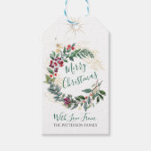 Vrolijk kerstfeest Waterverf Holly Berry Wreath Cadeaulabel (Voorkant)