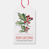 Vrolijk kerstfeest Waterverf Holly Gift Labels Cadeaulabel (Voorkant)