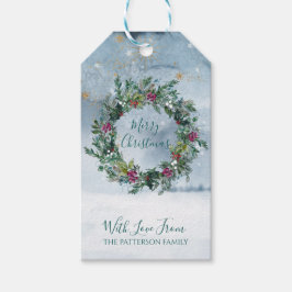 Vrolijk Kerstfeest Waterverf Holly Glitter Star Sn Cadeaulabel
