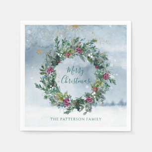 Vrolijk Kerstfeest Waterverf Holly Glitter Star Sn Servet