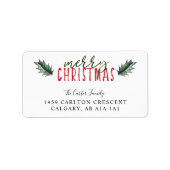 Vrolijk Kerstfeest Waterverf Holly hand beletterin Etiket (Voorkant)