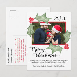 Vrolijk Kerstfeest Waterverf Holly Leaves met Foto Feestdagenkaart