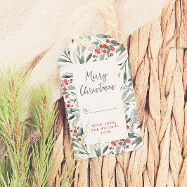 Vrolijk Kerstfeest Waterverf Holly & Pine Vakantie Cadeaulabel