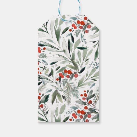 Vrolijk Kerstfeest Waterverf Holly & Pine Vakantie Cadeaulabel (Achterkant)