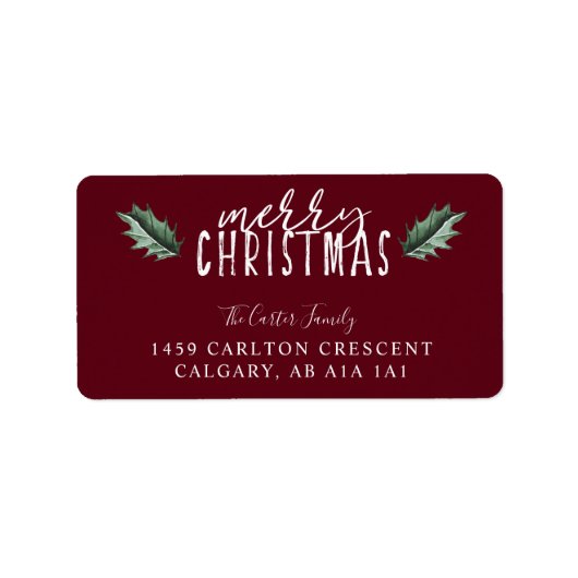 Vrolijk kerstfeest Waterverf Holly Red chic Etiket (Voorkant)