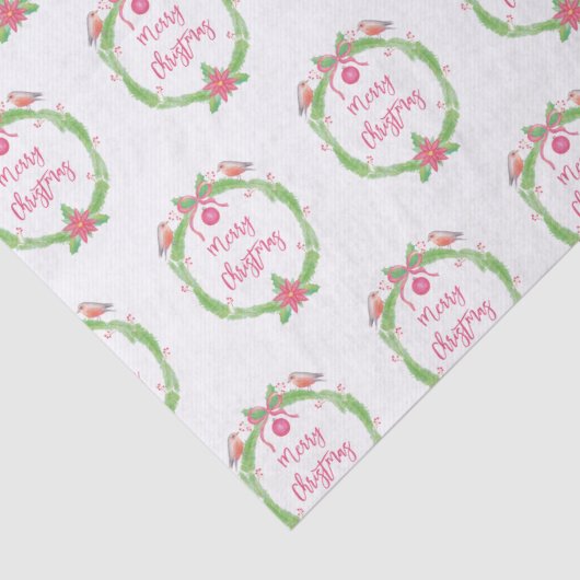 Vrolijk Kerstfeest Waterverf Holly Wreath Tissuepapier (Detail)